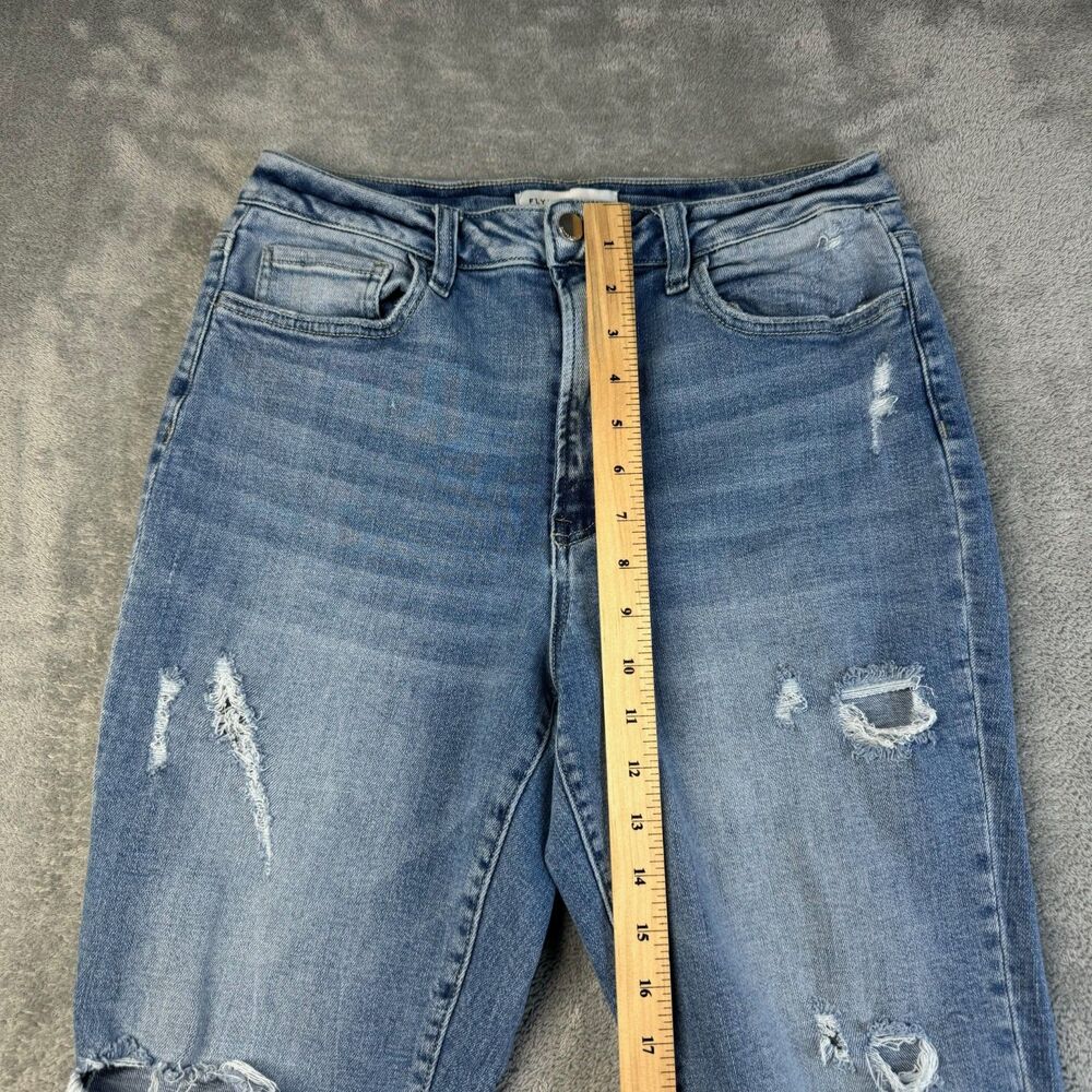 Flying Monkey Jeans Women’s 28 Blue Stretch Distressed Raw Hem Denim Whiskered - Picture 7 of 12